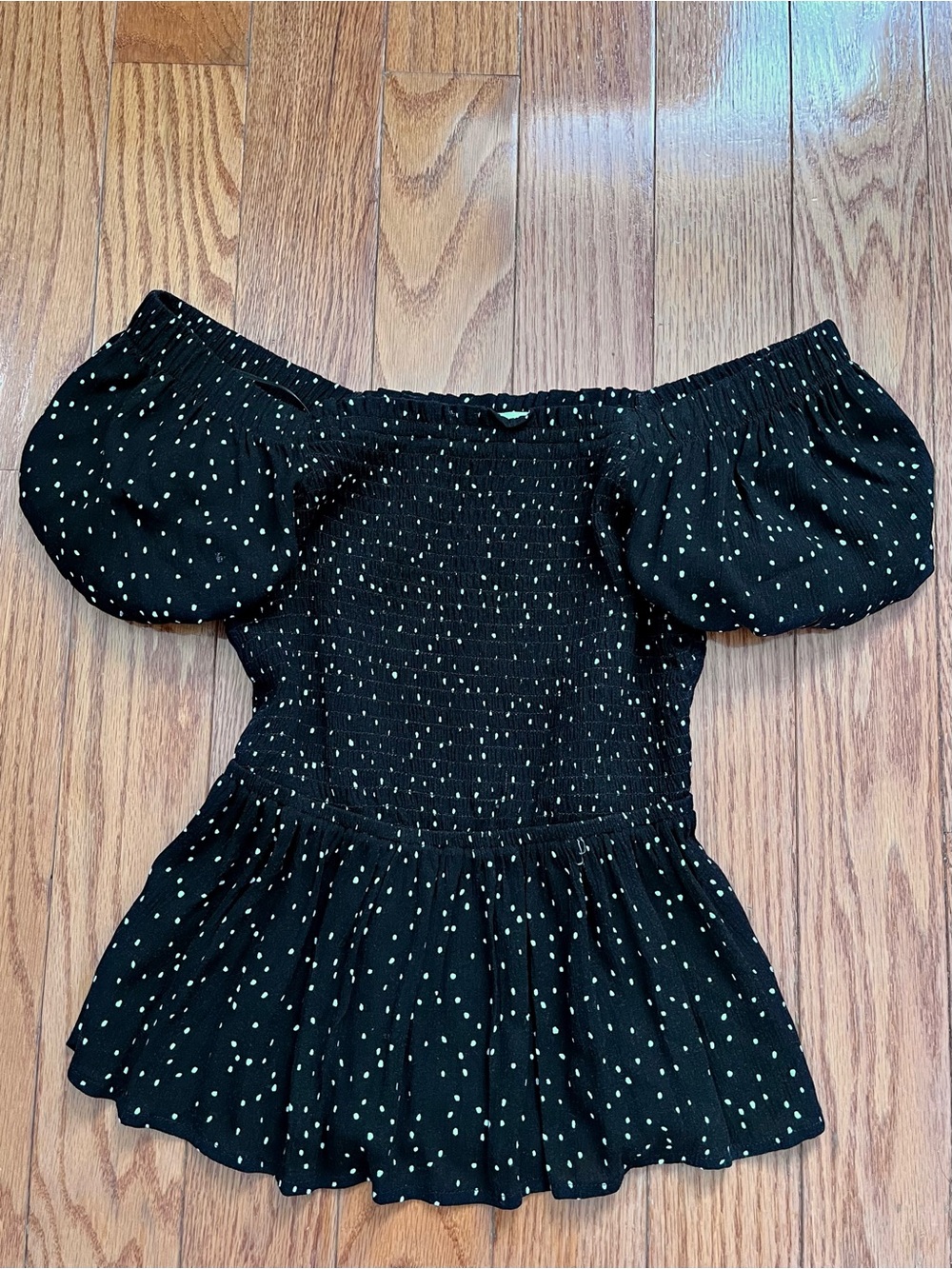 Hippie Rose Black Off-Shoulder Dot Peplum Top